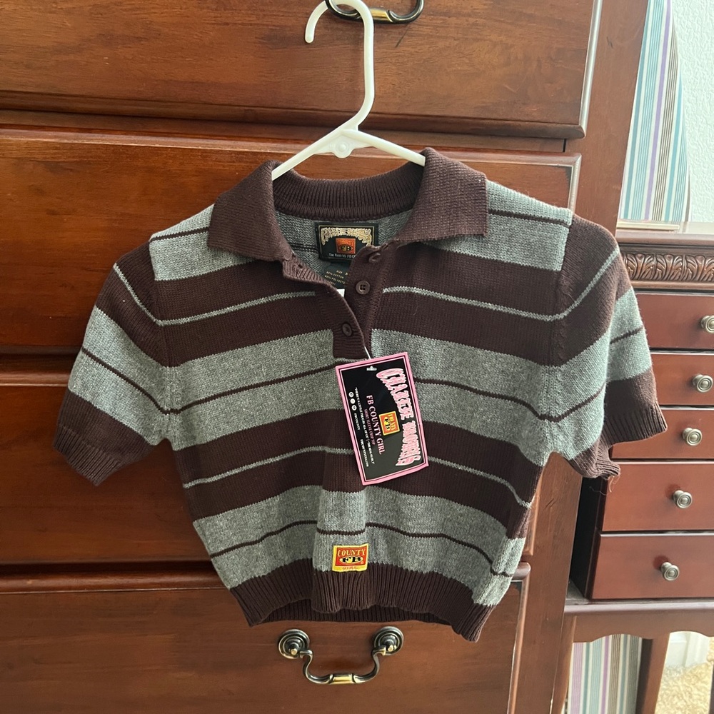 COOGI Brown and Gray Striped Crop Top
